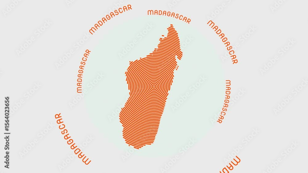 Poster madagascar shape with dynamic circles visual effect. animation of madagascar logo appearing from rot