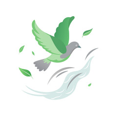 Fototapeta premium Green bird in flight illustration, vector design, nature and freedom concept, environmental awareness