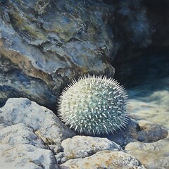 Unique sea urchin texture closeup from natural coastal setting high resolution picture