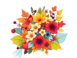 A colorful bouquet of flowers with a yellow center and red and blue petals