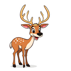 A cartoon deer with antlers is smiling and looking at the camera