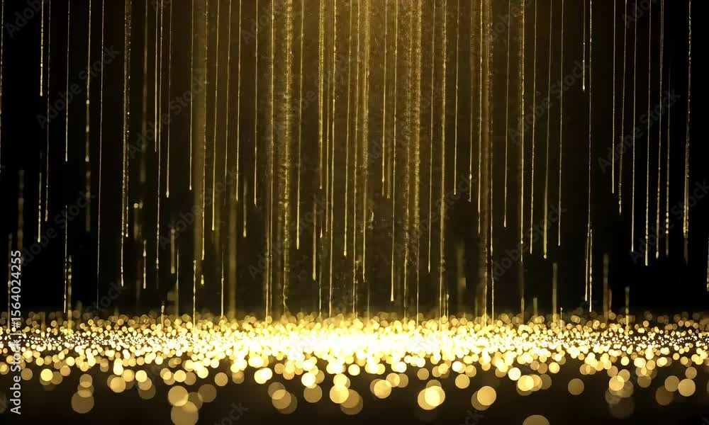 Aufkleber golden glittering particles falling against dark background creating glowing bokeh effect