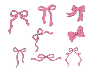 set of bows and festive ribbons. simple vector doodle illustration