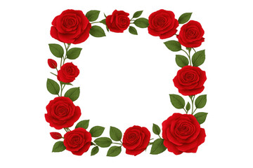 Naklejka premium Beautiful square frame made of red roses and green leaves, perfect for romantic projects, on transparent background