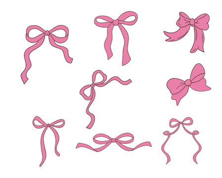 set of bows and festive ribbons. simple vector doodle illustration