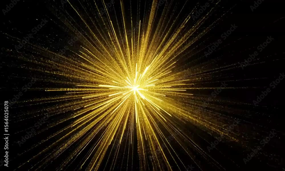 Aufkleber golden light burst animation on black background dynamic abstract visuals of bright energy rays and 