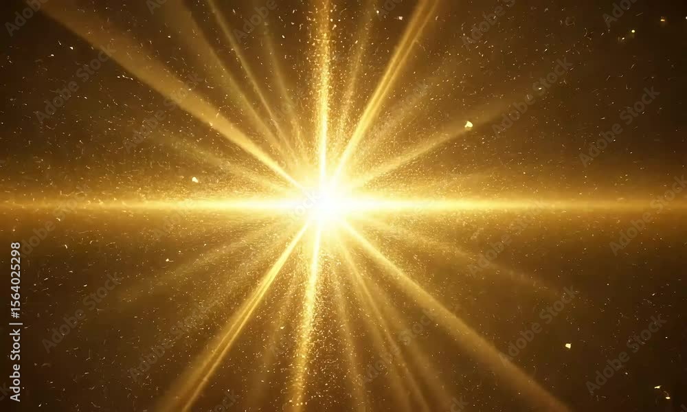 Aufkleber golden light burst with sparkling particles on a dark background creating a bright shining effect