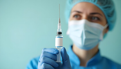 A healthcare professional preparing a syringe filled with a vaccine for injection.