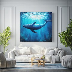 Whale rising toward ocean surface in peaceful sea environment high resolution picture