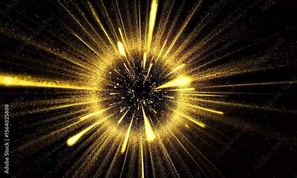 Aufkleber golden particle burst explosion on a dark background with radiant light and dynamic motion