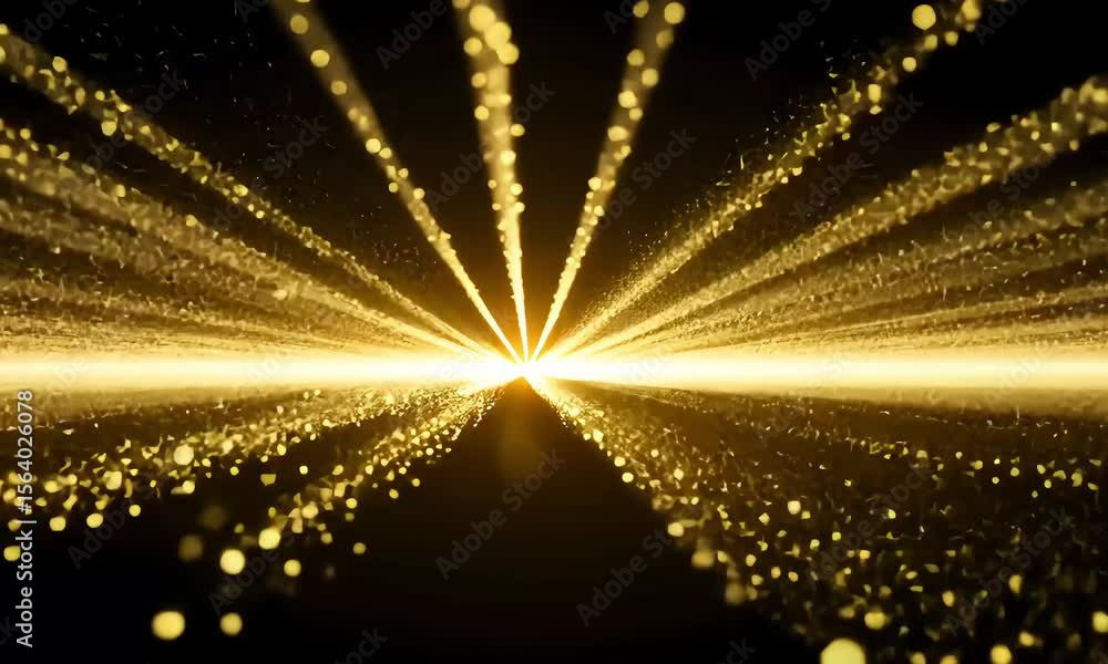 Aufkleber golden particle burst with light rays on black backdrop for abstract visuals