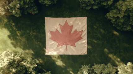 A large maple leaf is embroidered onto a white blanket