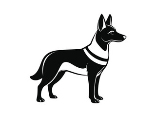Belgian Malinois dog silhouette vector illustration, pet clipart, black and white animal shape