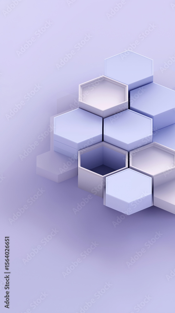 Poster modern hexagonal geometric shapes arranged on a soft pastel background in creative design