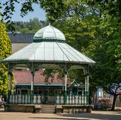 Front on view of the public bandstand in the park in Matlock, Derbyshire