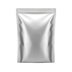 Blank silver foil stand up pouch with zipper closure isolated on transparent background