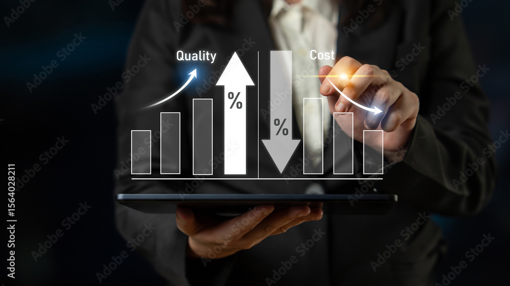 Poster increase quality and reduce cost represent quality, cost, and performance optimization for business 