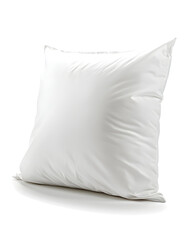 Soft white pillow isolated on a white background, perfect for a comfortable bedroom decor