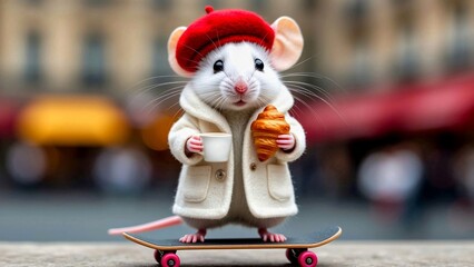 mouse with cup of coffee 