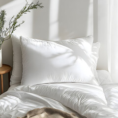 Obraz premium A luxurious hotel bedroom features a comfortable double bed with soft pillows and elegant bedding, creating a perfect interior for sleep or relaxation