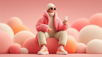 Minimalist 3D Floating People in Work and Productivity Situations, Pastel Colors, Clean Modern Background, Perfect for Stock and Digital Projects. creative stock, digital career, tech environment, off