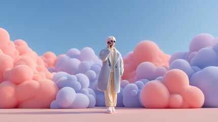 Minimalist 3D Floating People in Work and Productivity Situations, Pastel Colors, Clean Modern Background, Perfect for Stock and Digital Projects. creative stock, digital career, tech environment, off