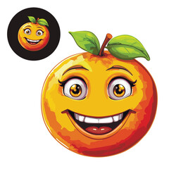 Obraz premium Funny orange with eyes and smile vector image. Cartoon orange with face.