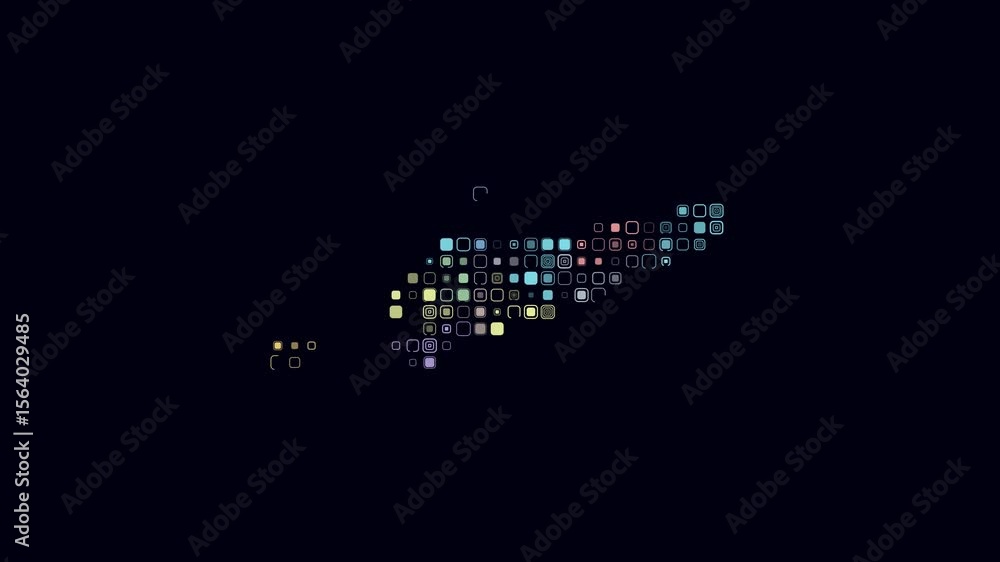 Poster timor-leste dotted animation. shape of the country build of pulsating colored dots. large size round