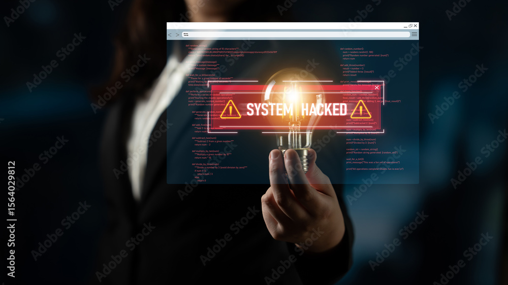Poster cybersecurity protects digital systems from hackers with it security, attack prevention, and risk ma