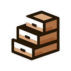 A stylish wooden drawer unit with three compartments, showcasing modern design in a minimalist setting