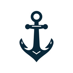 Simple dark anchor icon on a white background, symbolizing maritime themes and stability