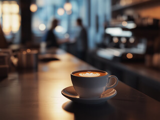 Espresso with Latte Art on a Cafe Counter