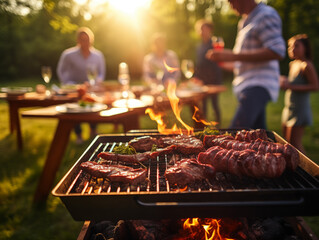 Lively Summer Barbecue with Sizzling Meats and Friends