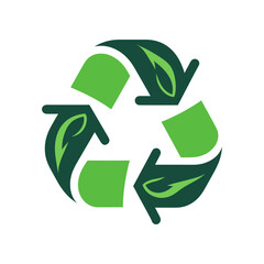 Green recycling symbol featuring leaves, representing sustainability and eco-friendliness