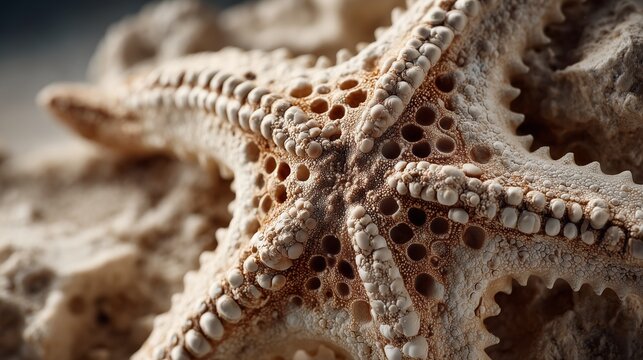 Close-up of a textured starfish on a sandy surface