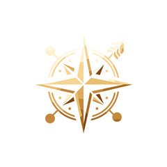 Golden compass design symbolizing navigation and exploration, with arrows indicating direction