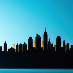 Obraz premium Silhouette of New York City Skyline at Sunset, Modern Urban Cityscape, Skyscrapers and Buildings, Downtown Manhattan Illustration