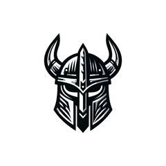 Detailed illustration of a Viking helmet with horns, set against a plain background, symbolizing strength