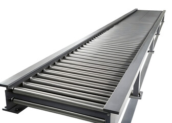 Industrial roller conveyor system isolated on a white background png ai generated