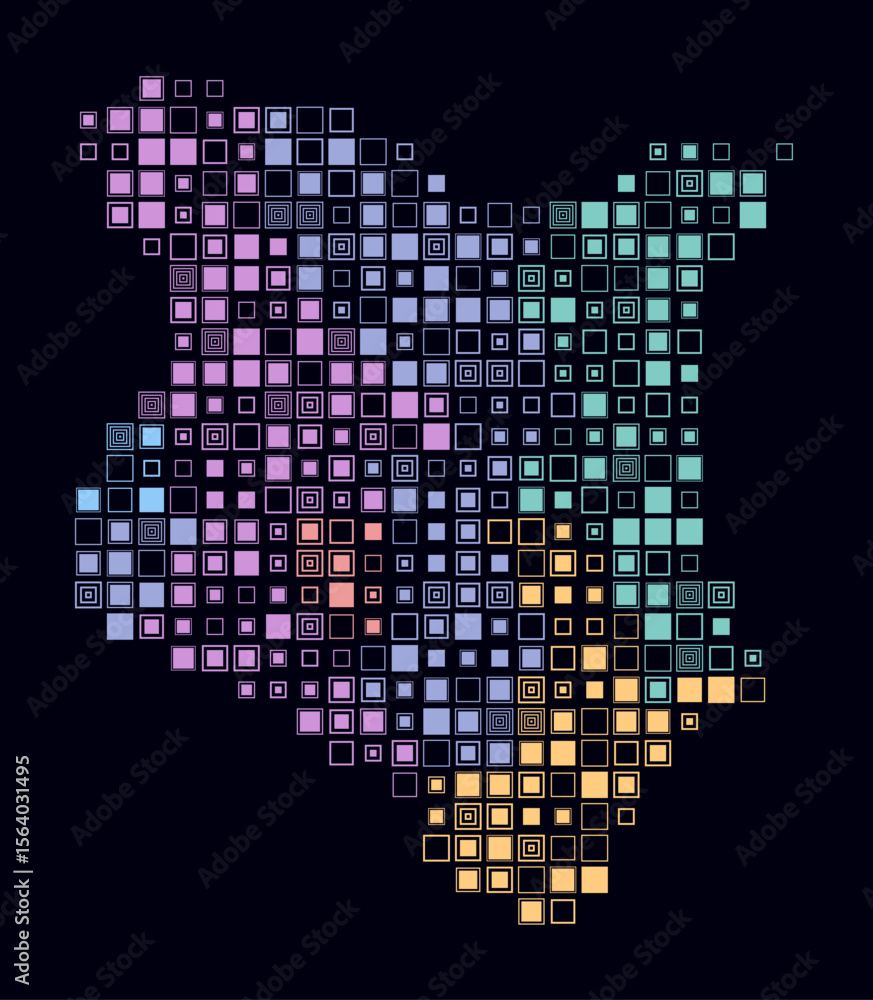 Poster kenya, shape of the country build of colored cells. digital style map of the kenya on dark backgroun