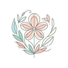 A delicate floral illustration featuring a pastel flower surrounded by leaves and butterflies
