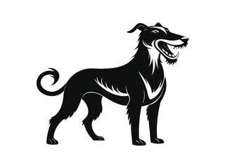 Obraz premium Irish Wolfhound dog silhouette vector illustration, pet clipart, black and white animal shape