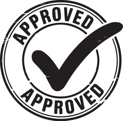 Black Approved Stamp Icon with Bold Check Mark Symbol

