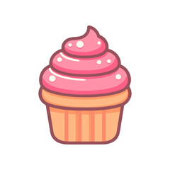 A delightful pink frosted cupcake with decorative sprinkles on top, set against a clean background