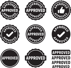 Obraz premium Approved black circle rubber seal stamp collection. Flat vector illustration isolated on white 