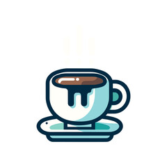 A steaming cup of coffee on a saucer, with a minimalist design and clean background