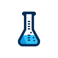 Laboratory flask filled with blue liquid, set against a clean white background, ideal for scientific themes
