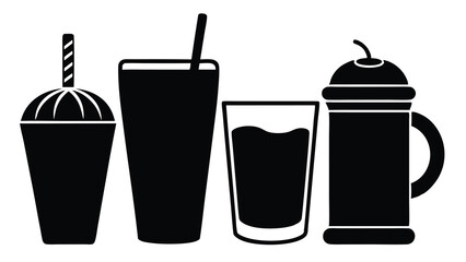 Refreshing Drink Icons Smoothie, Iced Tea, Juice, and Cocktail Shaker