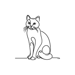 Minimalist line drawing of a cat sitting gracefully, showcasing its elegance against a blank background