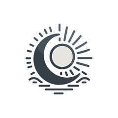 Abstract representation of sun and moon with rays, symbolizing day and night harmony